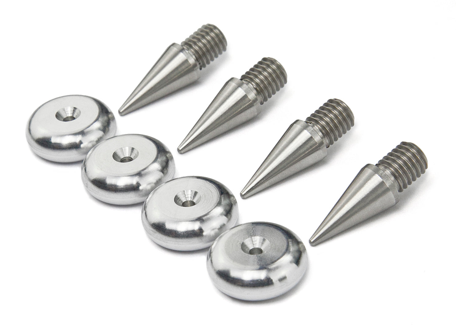 M8 Spikes 10mm dia Stainless Steel + Aluminium Pads 20mm dia ROUND